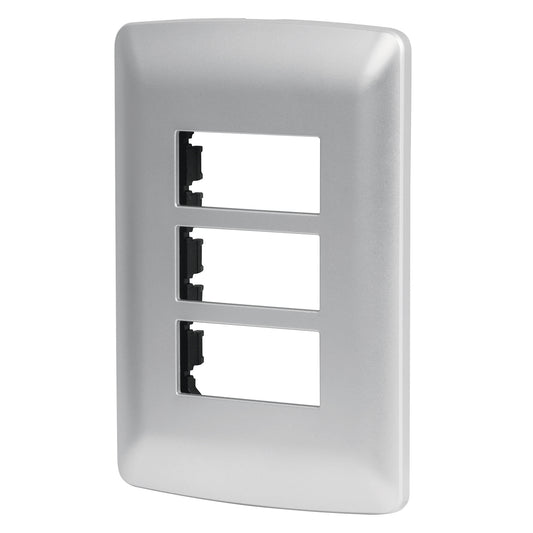 Placa 3 módulos de ABS, línea italiana, color plata, Volteck PPTR-IP 46399 MM00