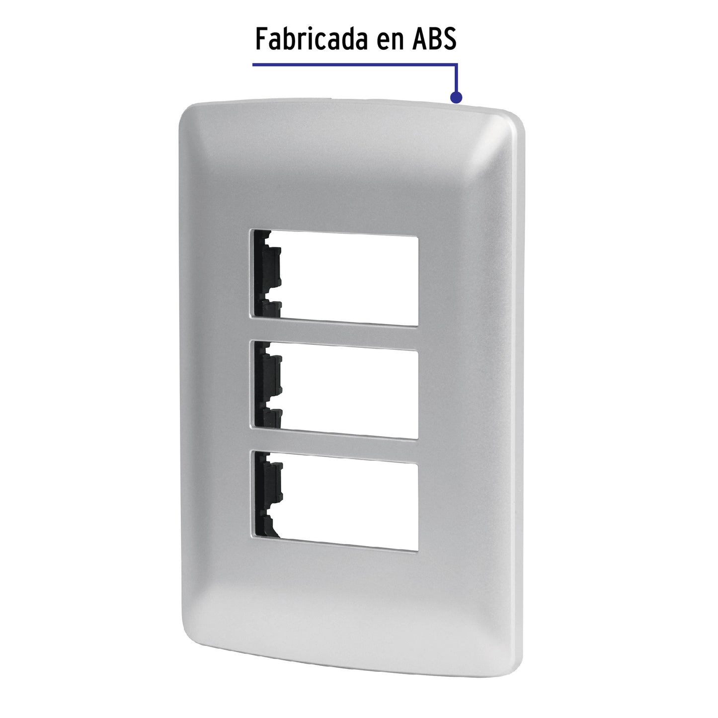 Placa 3 módulos de ABS, línea italiana, color plata, Volteck PPTR-IP 46399 MM00