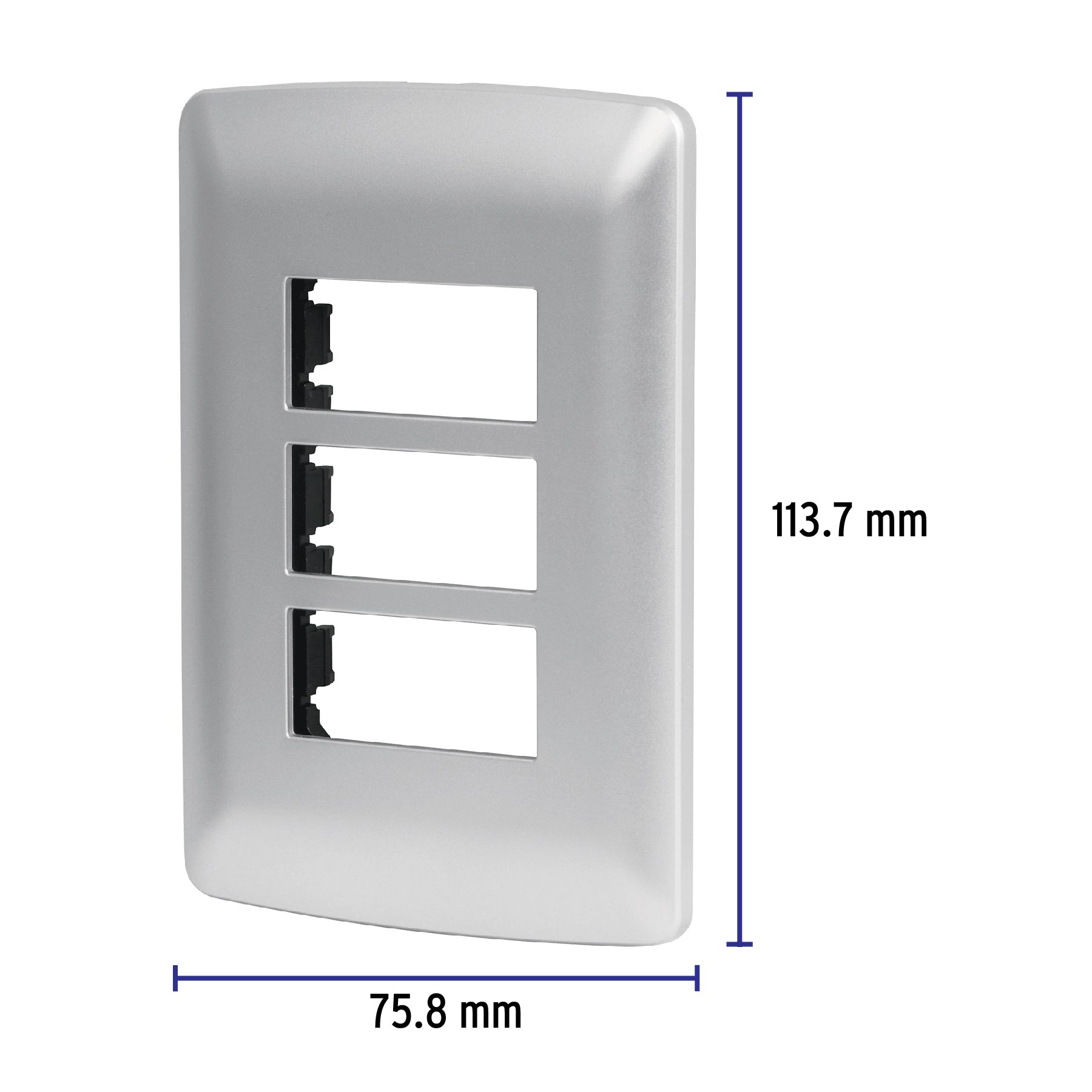 Placa 3 módulos de ABS, línea italiana, color plata, Volteck PPTR-IP 46399 MM00