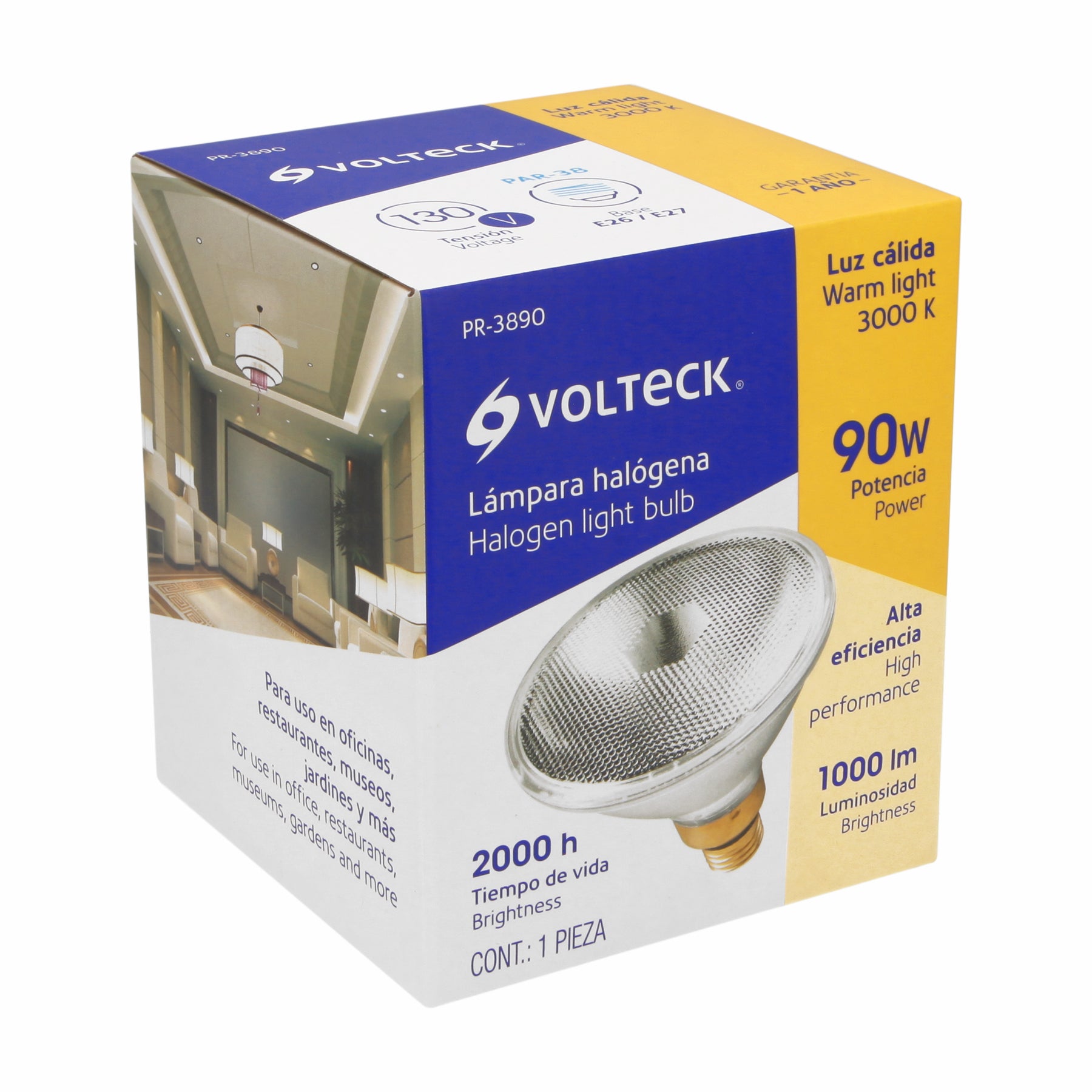 Lámpara de halógeno 90 W tipo PAR 38, en caja, Volteck PR-3890 47250 MM00