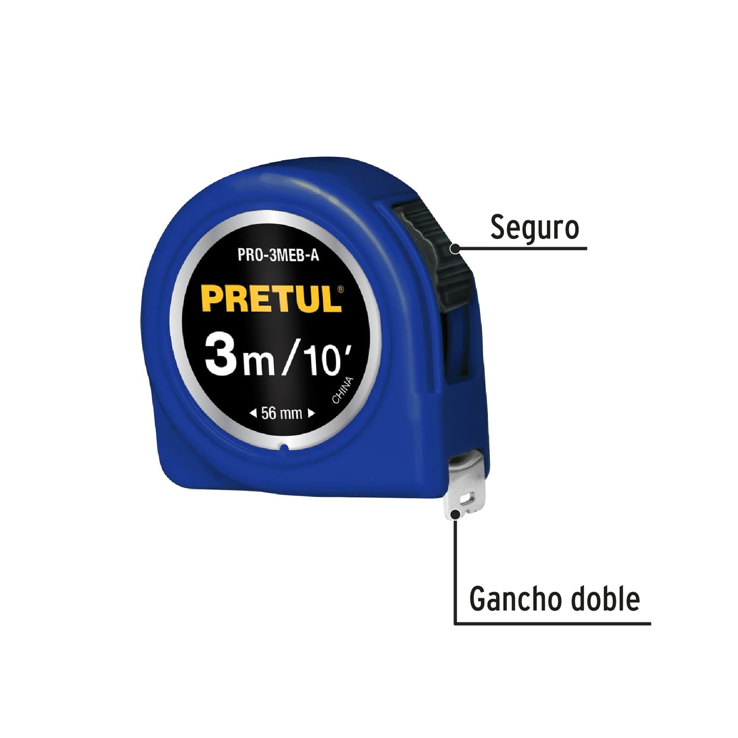 Flexómetro azul 3 m cinta 13 mm, en tarjeta, Pretul PRO-3MEB-A 21609 MM1