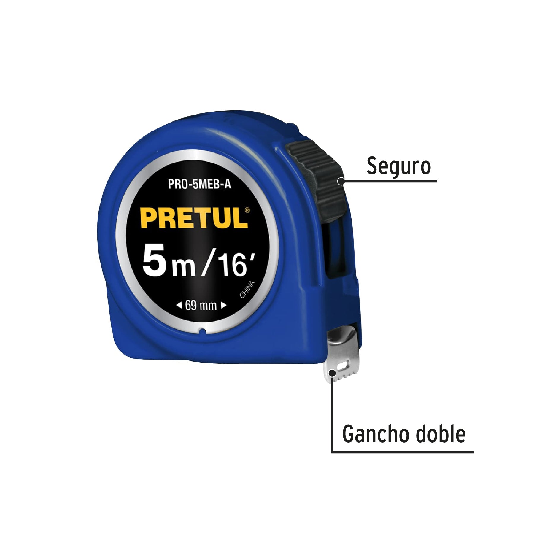 Flexómetro azul 5 m cinta 19 mm, en tarjeta, Pretul PRO-5MEB-A 21610 MM1