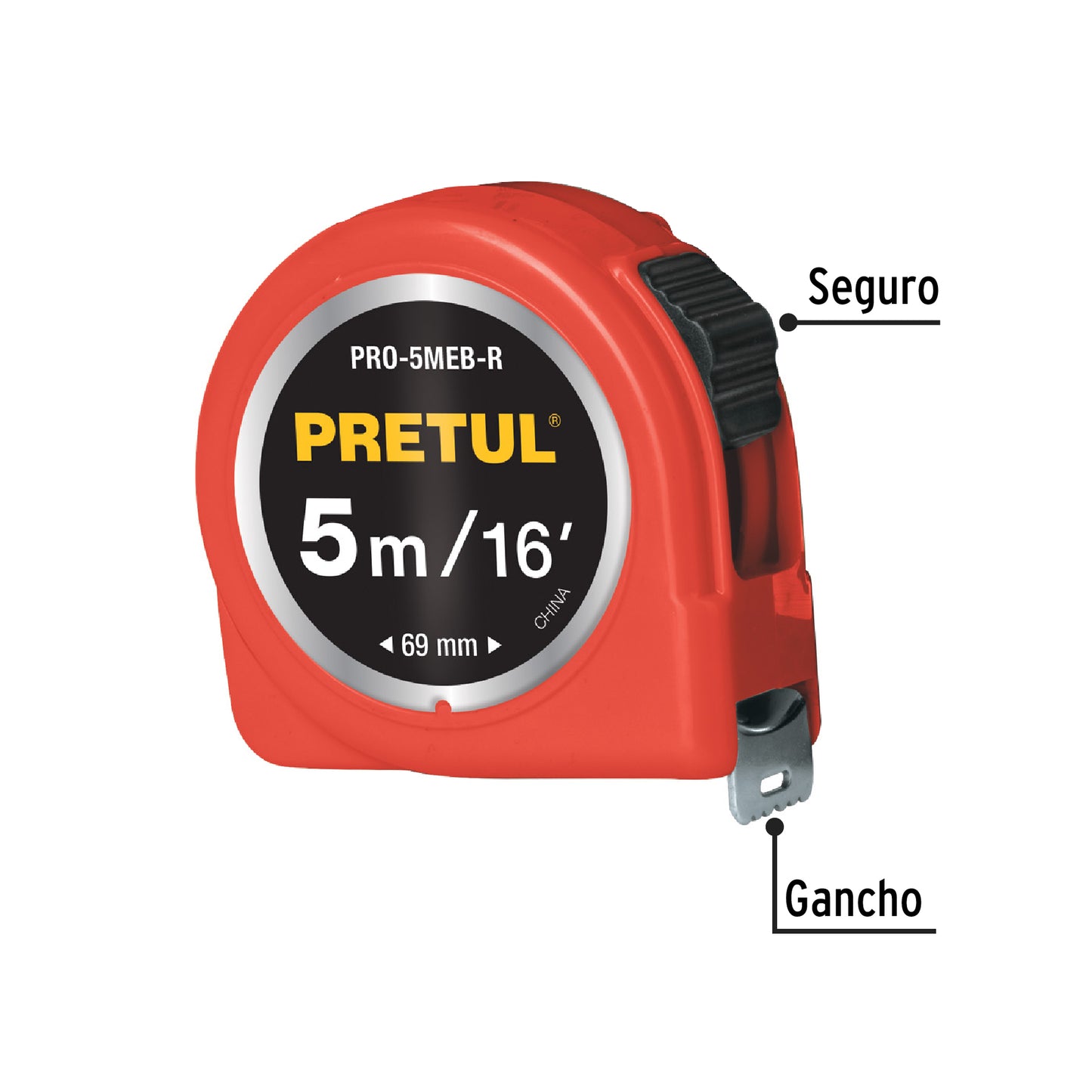 Flexómetro verde 5 m cinta 19 mm, en tarjeta, Pretul PRO-5MEB-R 21612 MM1