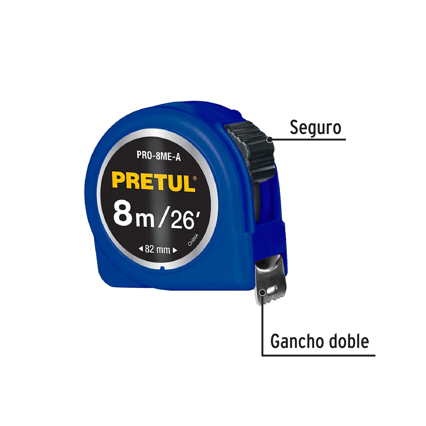 Flexómetro azul 8 m cinta 25 mm, en tarjeta, Pretul PRO-8ME-A 29998 MM1