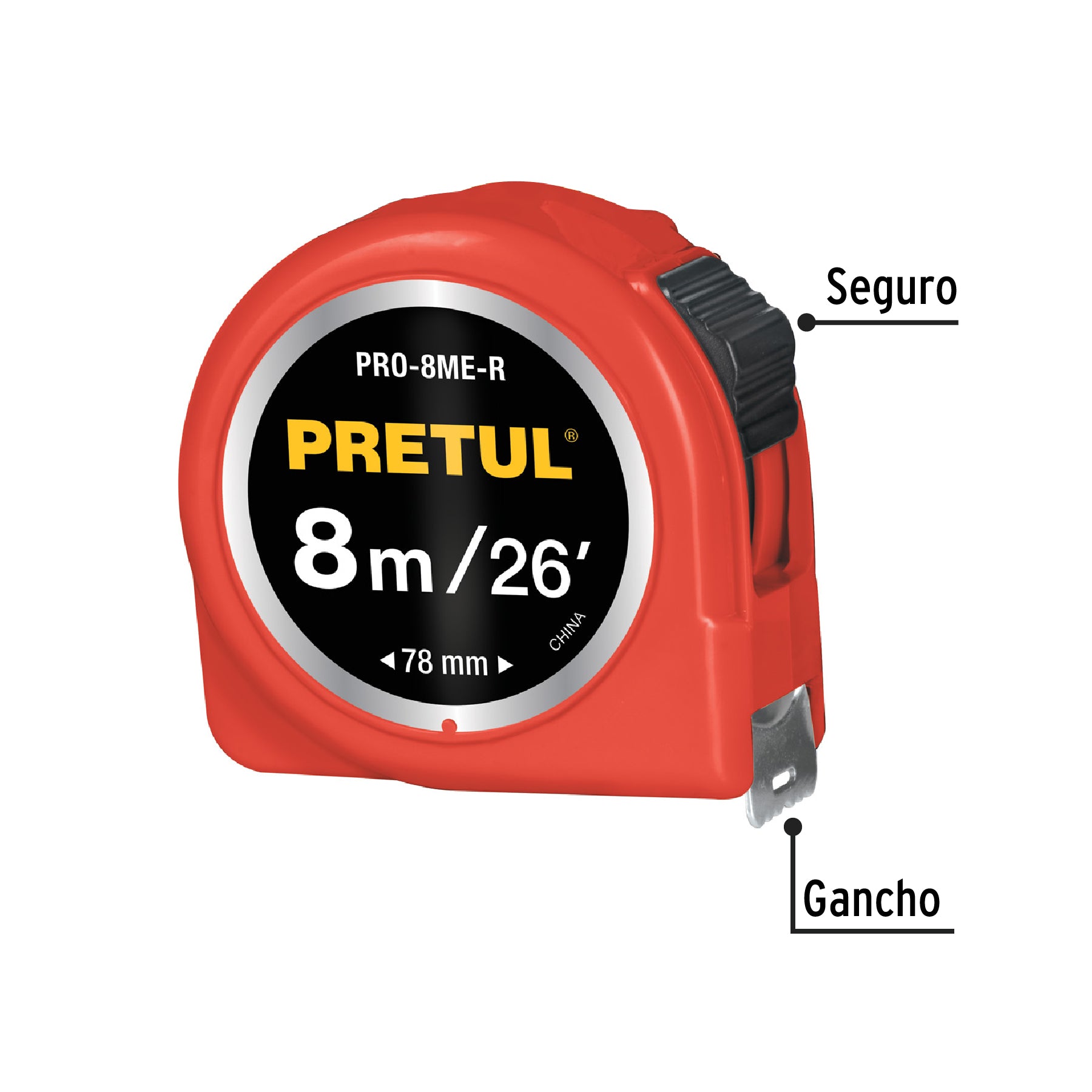 Flexómetro verde 8 m cinta 25 mm, en tarjeta, Pretul PRO-8ME-R 29999 MM1