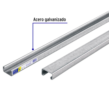 Perfil unicanal sólido de 3 m, 4 x 2 cm, calibre 16, Volteck PU-162S 47759 MM1