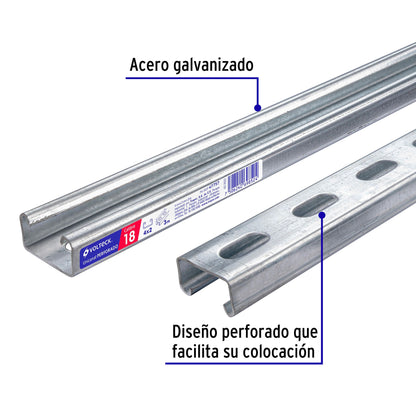 Perfil unicanal perforado de 3 m, 4 x 2 cm, cal. 18, Volteck PU-182P 47757 MM1