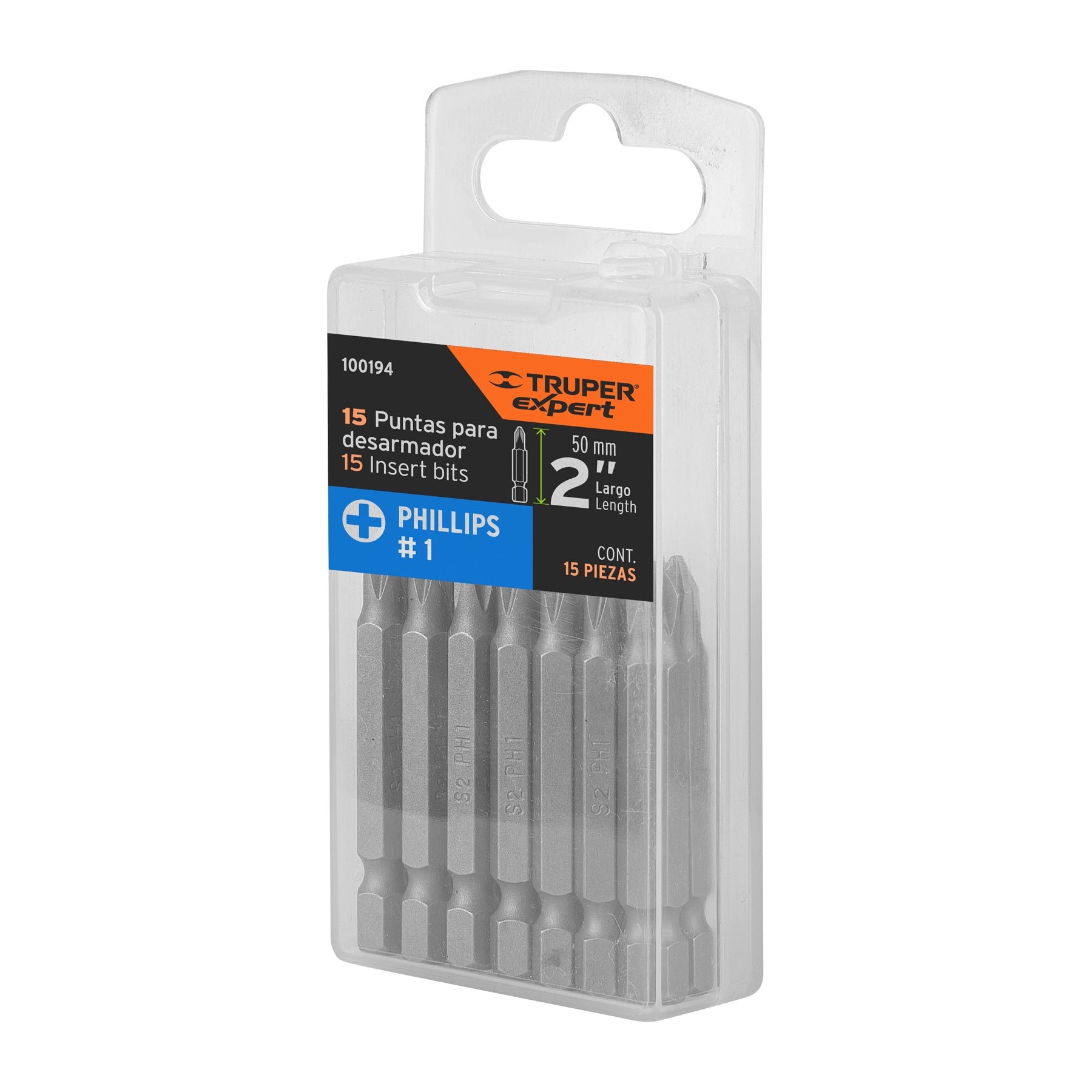 Estuche con 15 puntas de cruz PH1 largo 2', Truper Expert PUDE-1201-15 100194 MM00