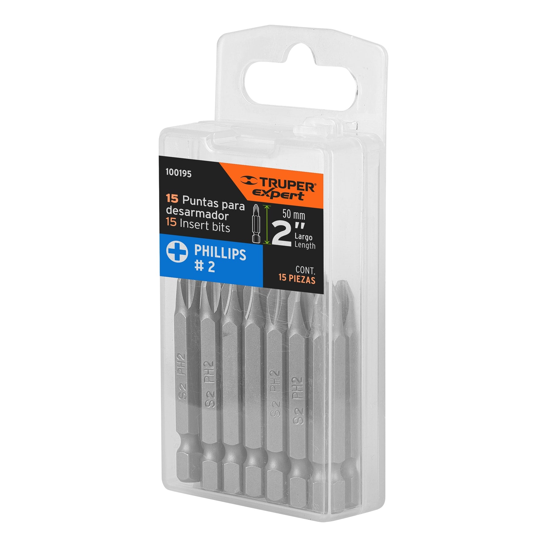 Estuche con 15 puntas de cruz PH2 largo 2', Truper Expert PUDE-1202-15 100195 MM00