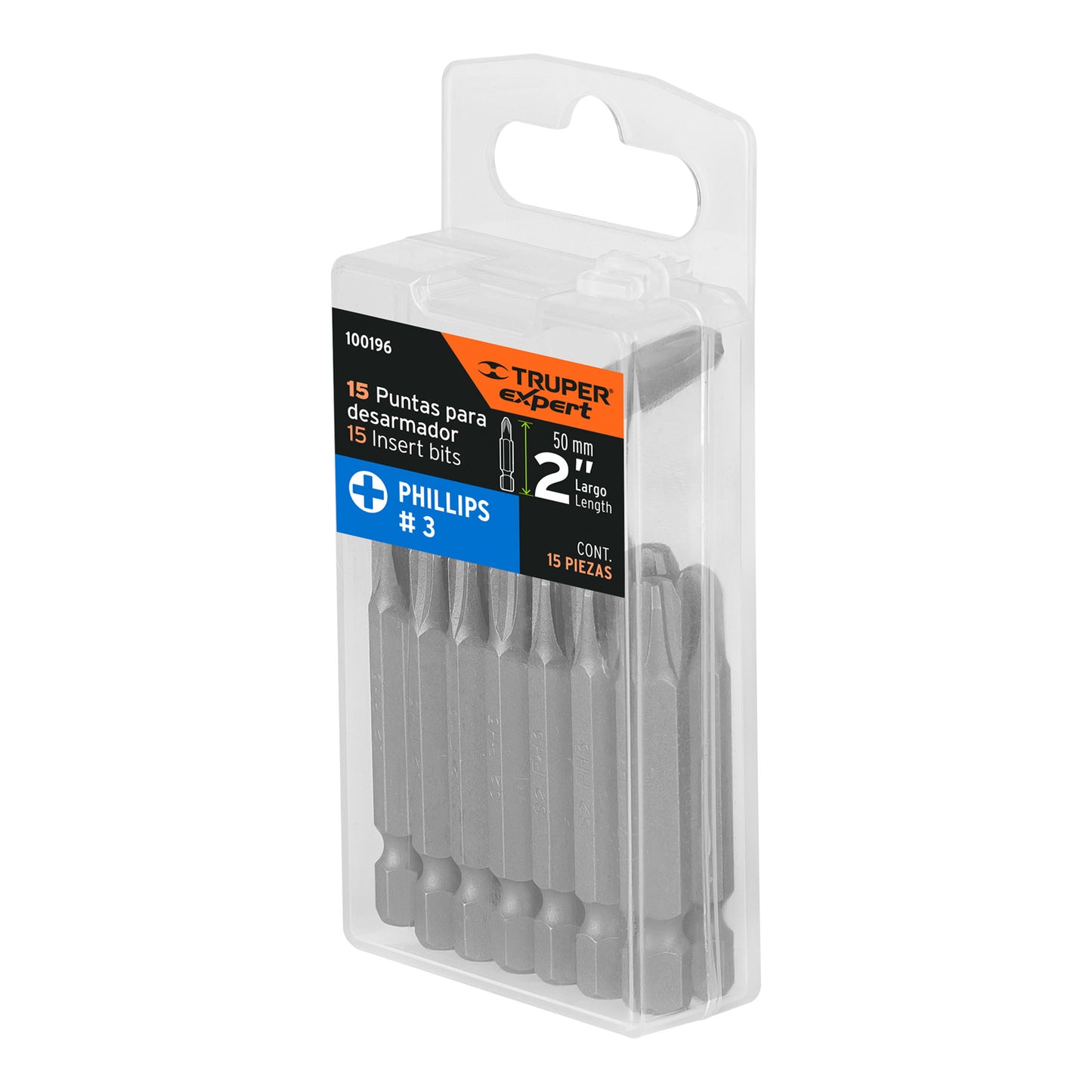 Estuche con 15 puntas de cruz PH3 largo 2', Truper Expert PUDE-1203-15 100196 MM00