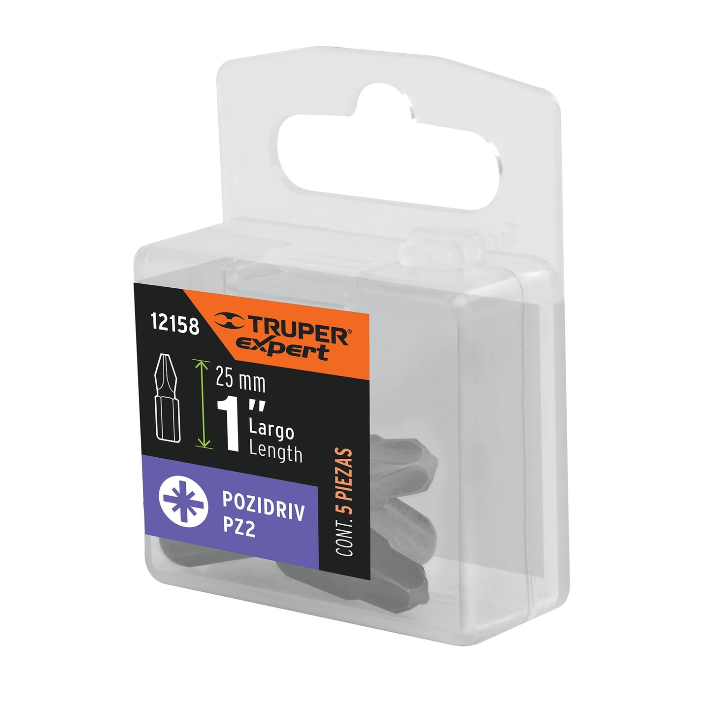 Estuche con 5 puntas pozidriv PZ2 largo 1', Truper Expert PUDE-2102 12158 MM00