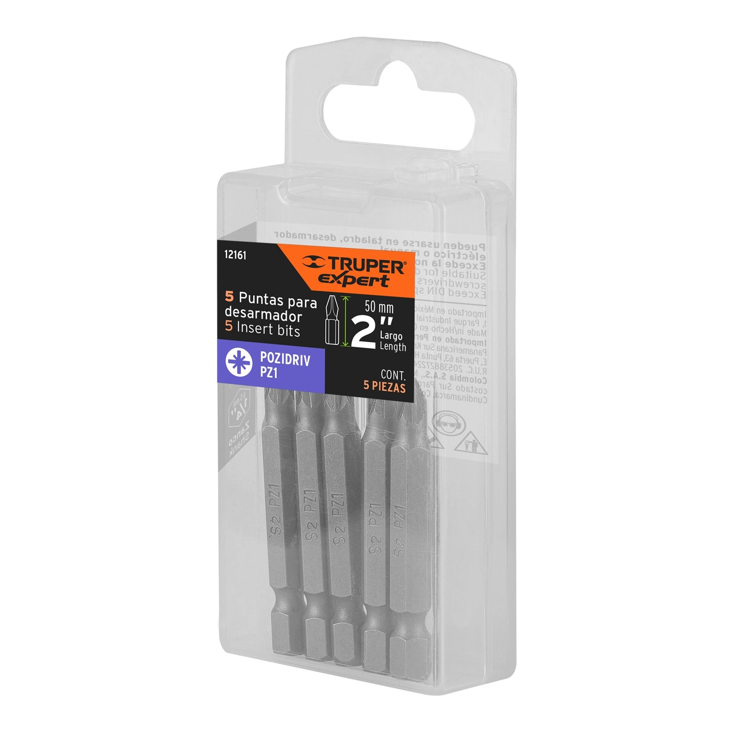 Estuche con 5 puntas pozidriv PZ1 largo 2', Truper Expert PUDE-2201 12161 MM00