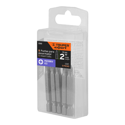 Estuche con 5 puntas pozidriv PZ1 largo 2', Truper Expert PUDE-2201 12161 MM00