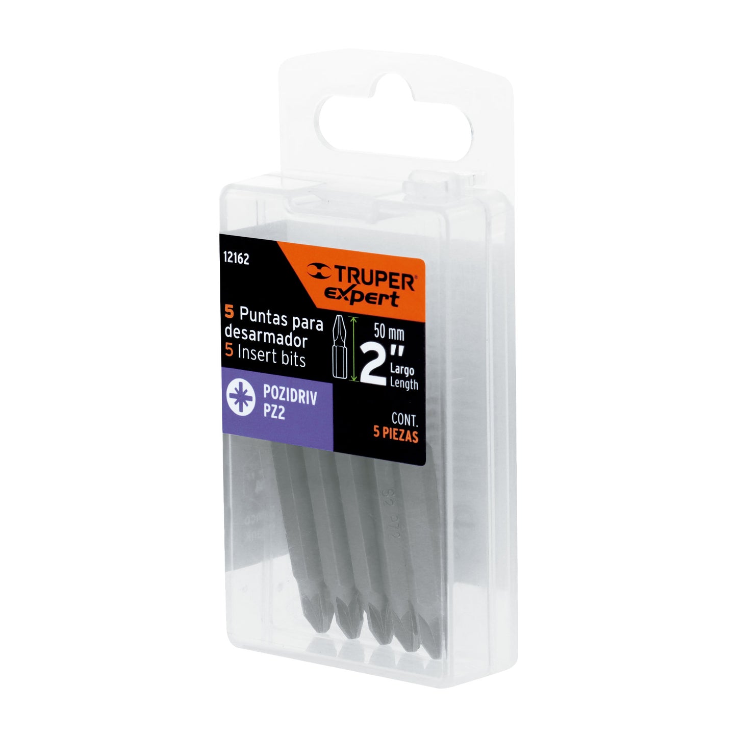 Estuche con 5 puntas pozidriv PZ2 largo 2', Truper Expert PUDE-2202 12162 MM00