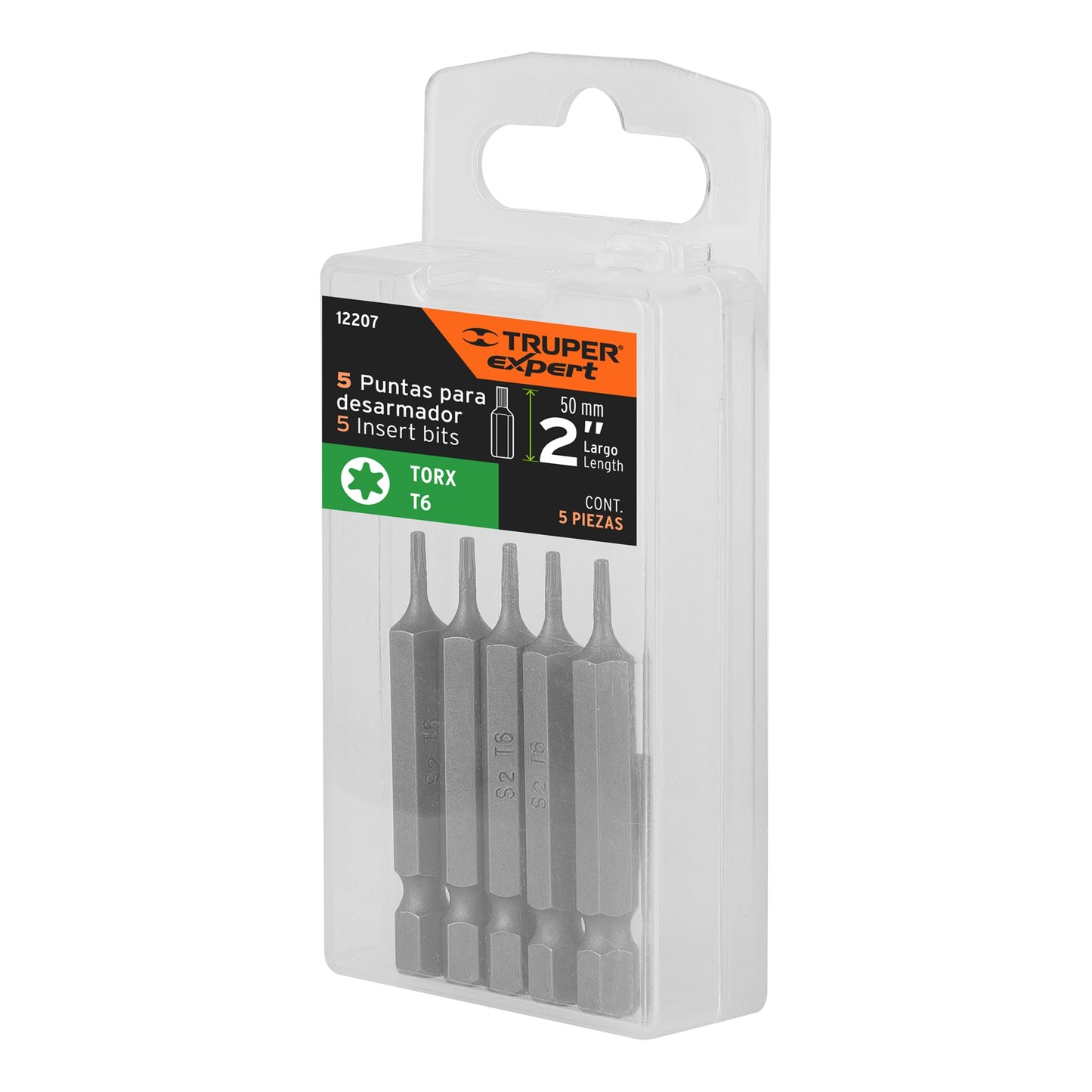 Estuche con 5 puntas torx T6 largo 2', Truper Expert PUDE-5206 12207 MM00