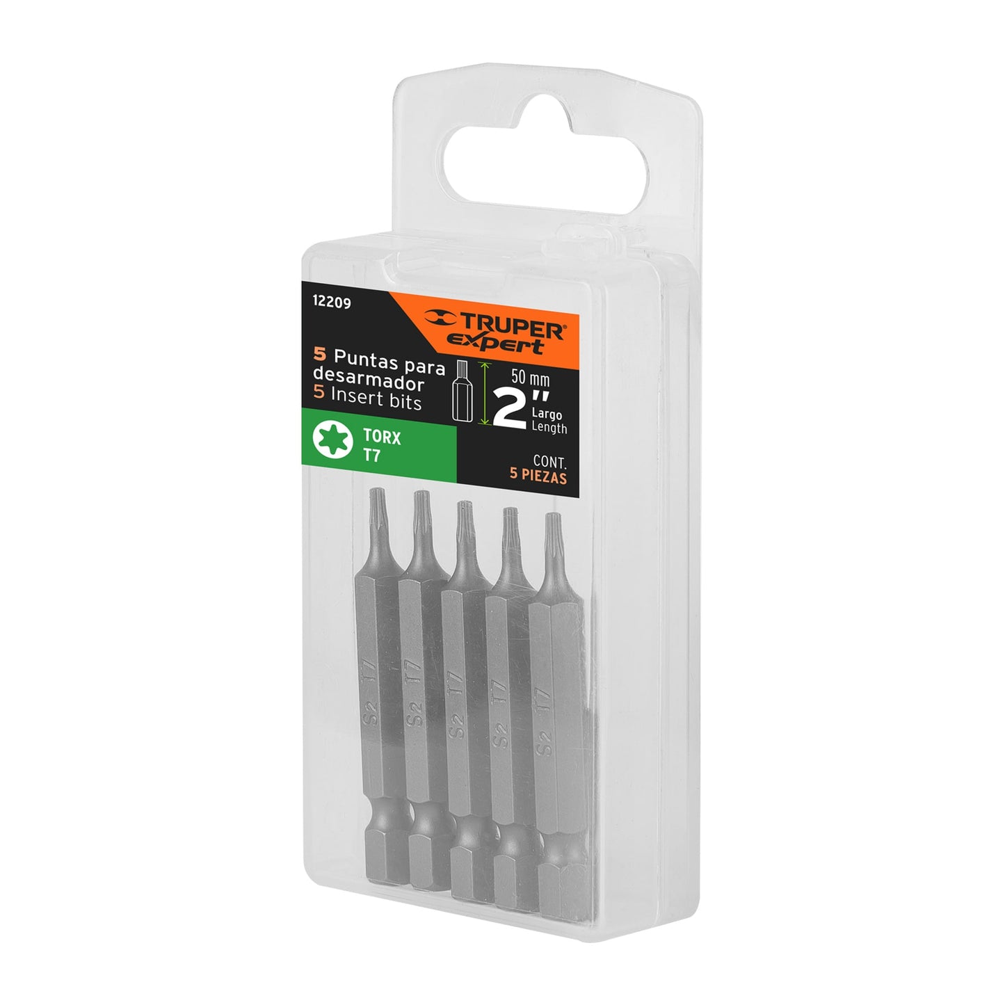 Estuche con 5 puntas torx T7 largo 2', Truper Expert PUDE-5207 12209 MM00