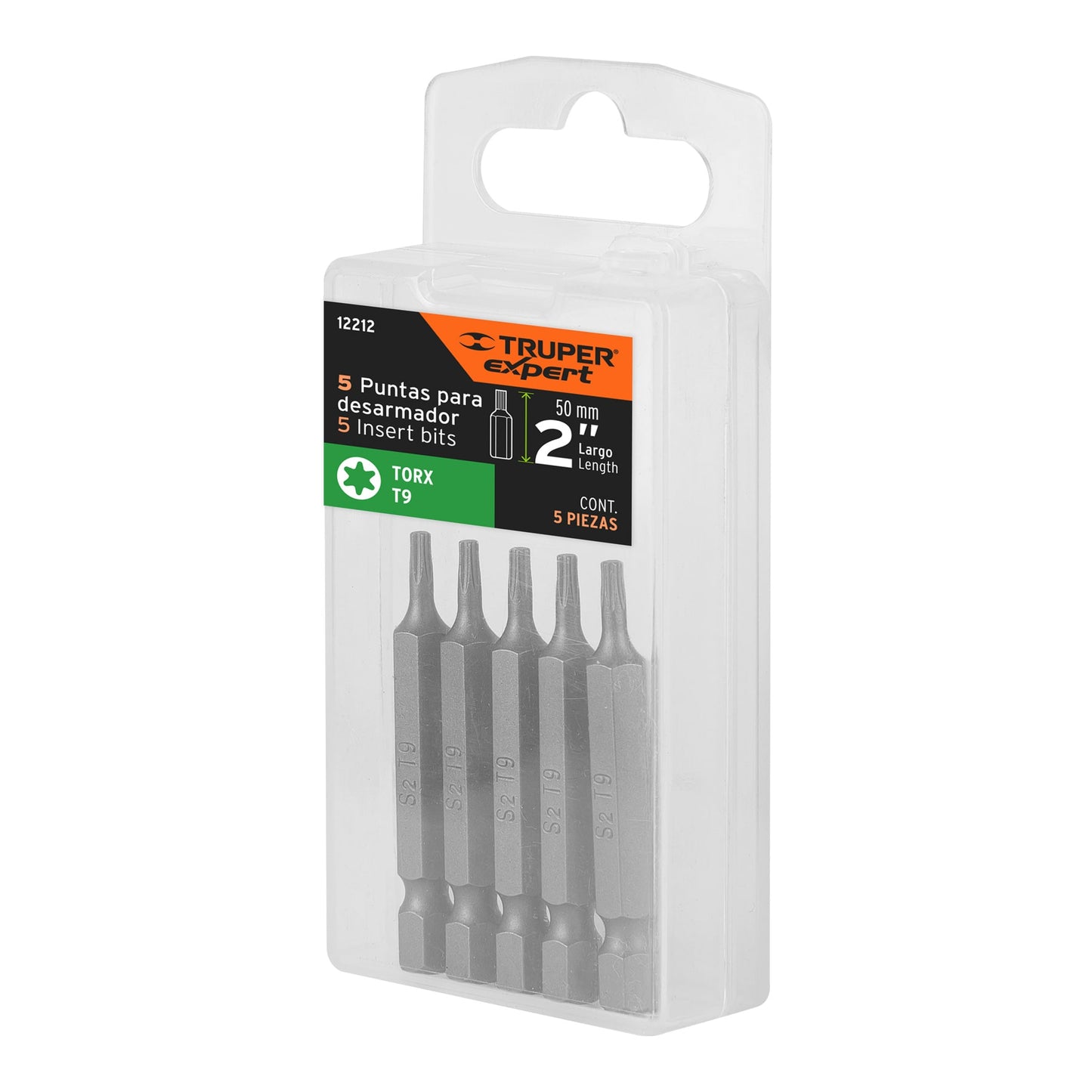 Estuche con 5 puntas torx T9 largo 2', Truper Expert PUDE-5209 12212 MM00