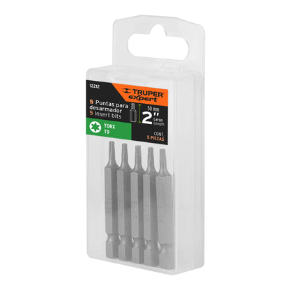 Estuche con 5 puntas torx T9 largo 2', Truper Expert PUDE-5209 12212 MM00