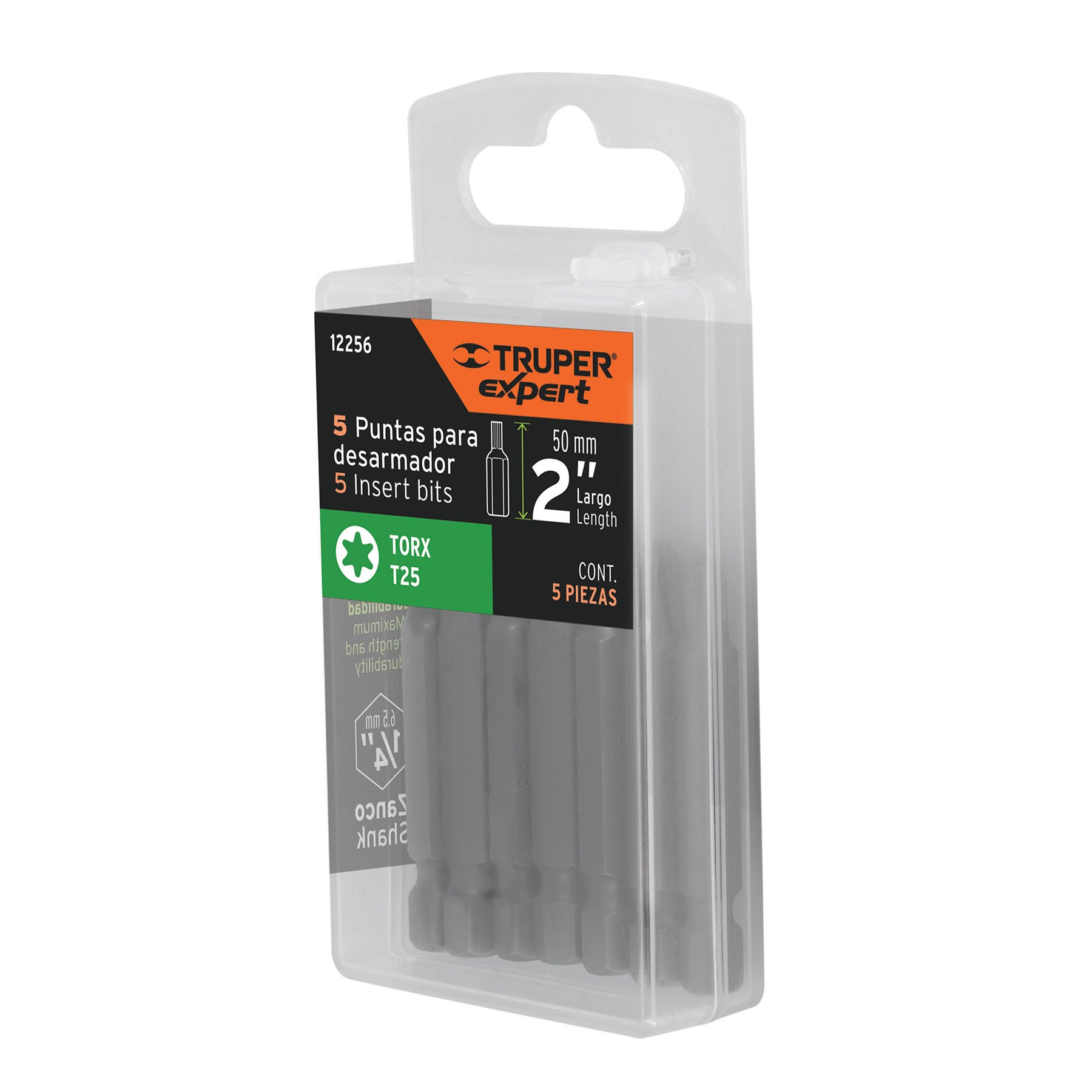 Estuche con 5 puntas torx T25 largo 2', Truper Expert PUDE-5225 12256 MM00