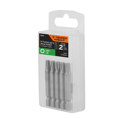 Estuche con 5 puntas torx T30 largo 2', Truper Expert PUDE-5230 12261 MM00