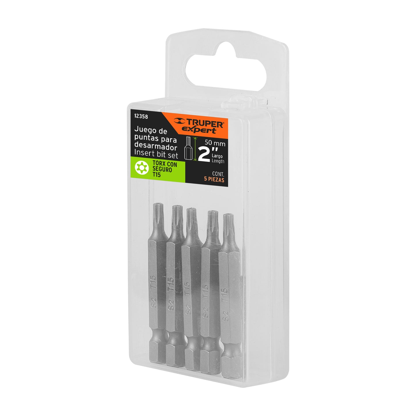 Estuche con 5 puntas torx T15 con seguro largo 2', Expert PUDE-6215 12358 MM00