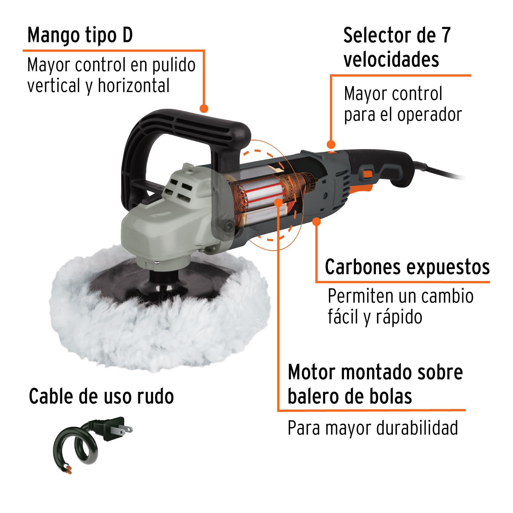 Pulidora velocidad variable 7', 1200 W, industrial, Truper PULA-7N 16673 MM0