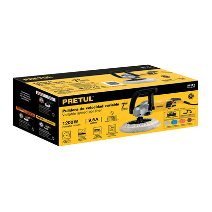 Pulidora velocidad variable 7' 1,200 W, c/accesorios, Pretul PULA-7P 28151 MM00