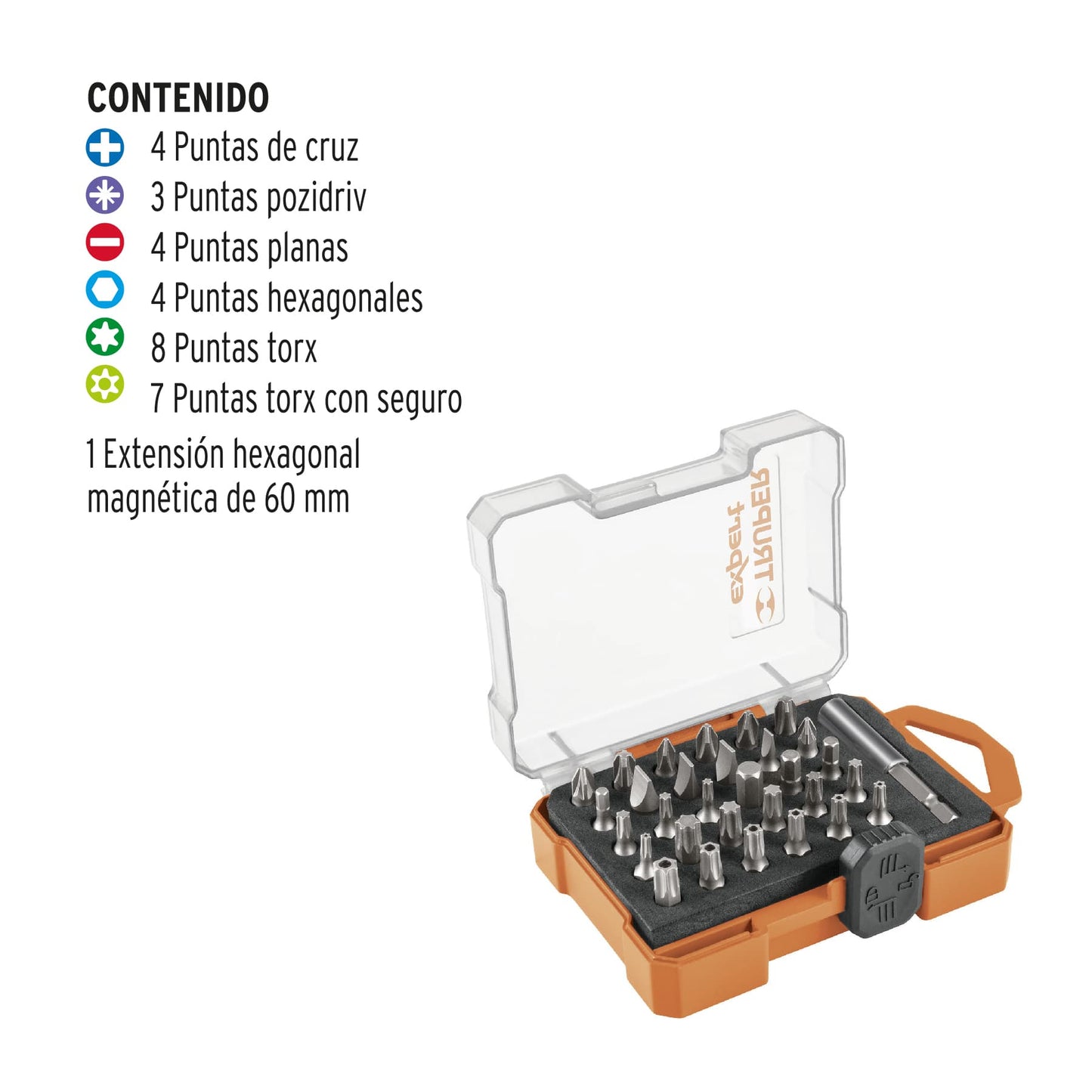 Juego de 31 puntas mixtas largo 1' estuche plástico, Expert PUN-31X 11887 MM00