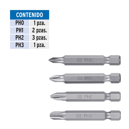 Estuche con 7 puntas de cruz combinadas largo 2', Expert PUN-7PH2 100504 MM00