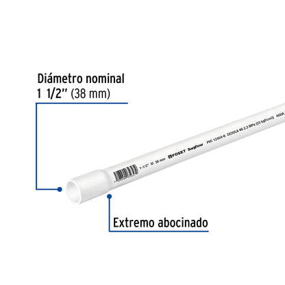 Tubo de 1-1/2' de PVC hidráulico cédula 40, de 3 m, Foset PVC-005 45521 MM1