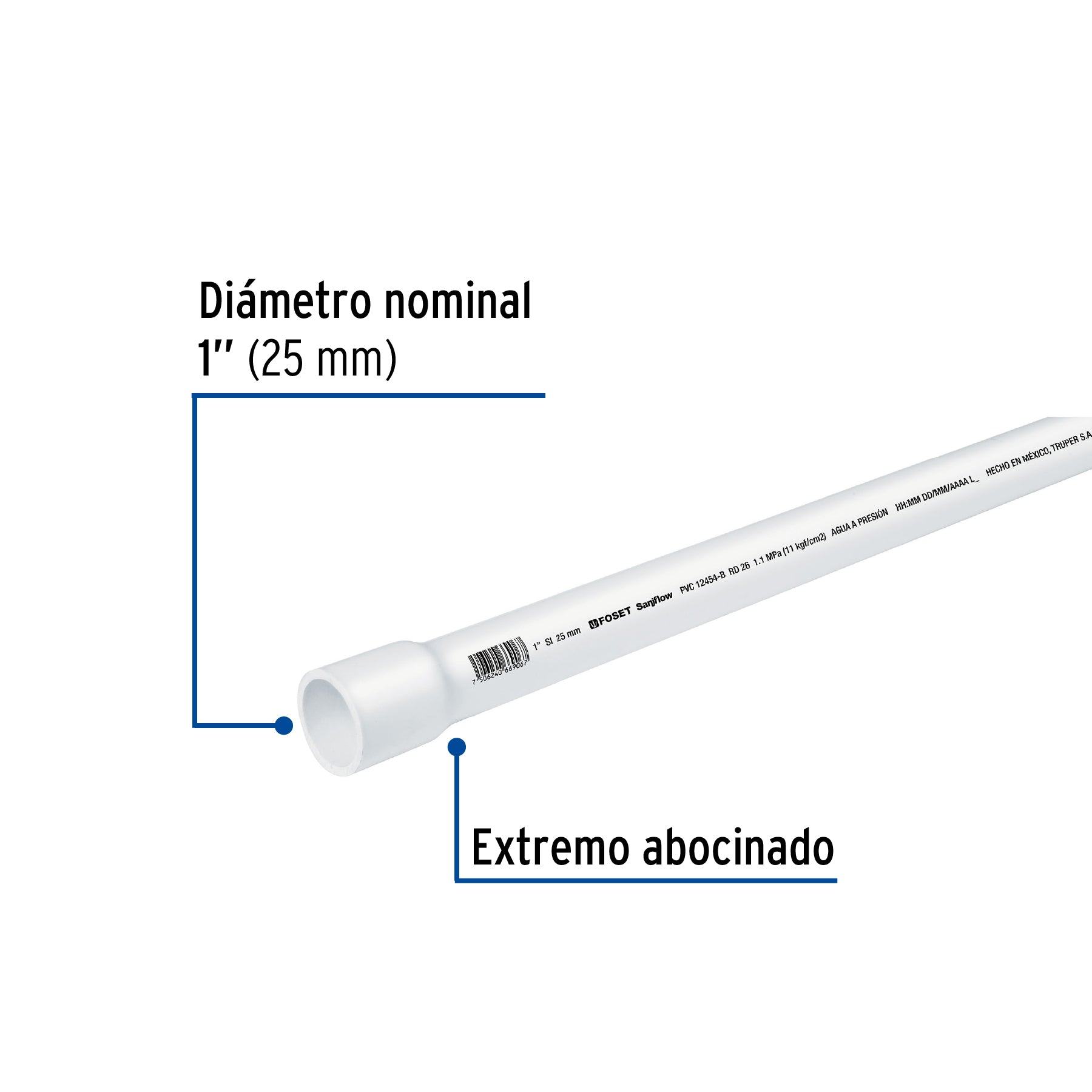 Tubo de 3 m de PVC de 1' hidráulico RD 26, Foset PVC-103 40083 MM1