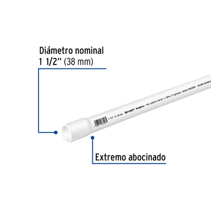 Tubo de 3 m de PVC de 1-1/2' hidráulico RD 26, Foset PVC-105 40085 MM1