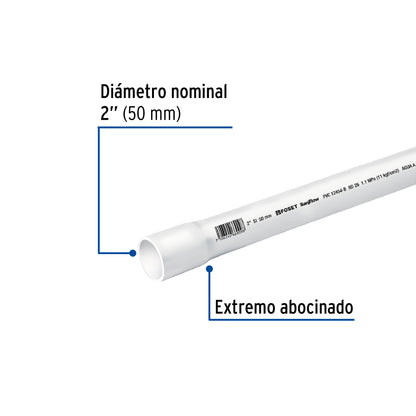 Tubo de 3 m de PVC de 2' hidráulico RD 26, Foset PVC-106 40086 MM1