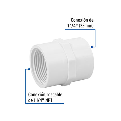 Adaptador hembra de PVC 1-1/4', Foset PVC-604 45548 MM00