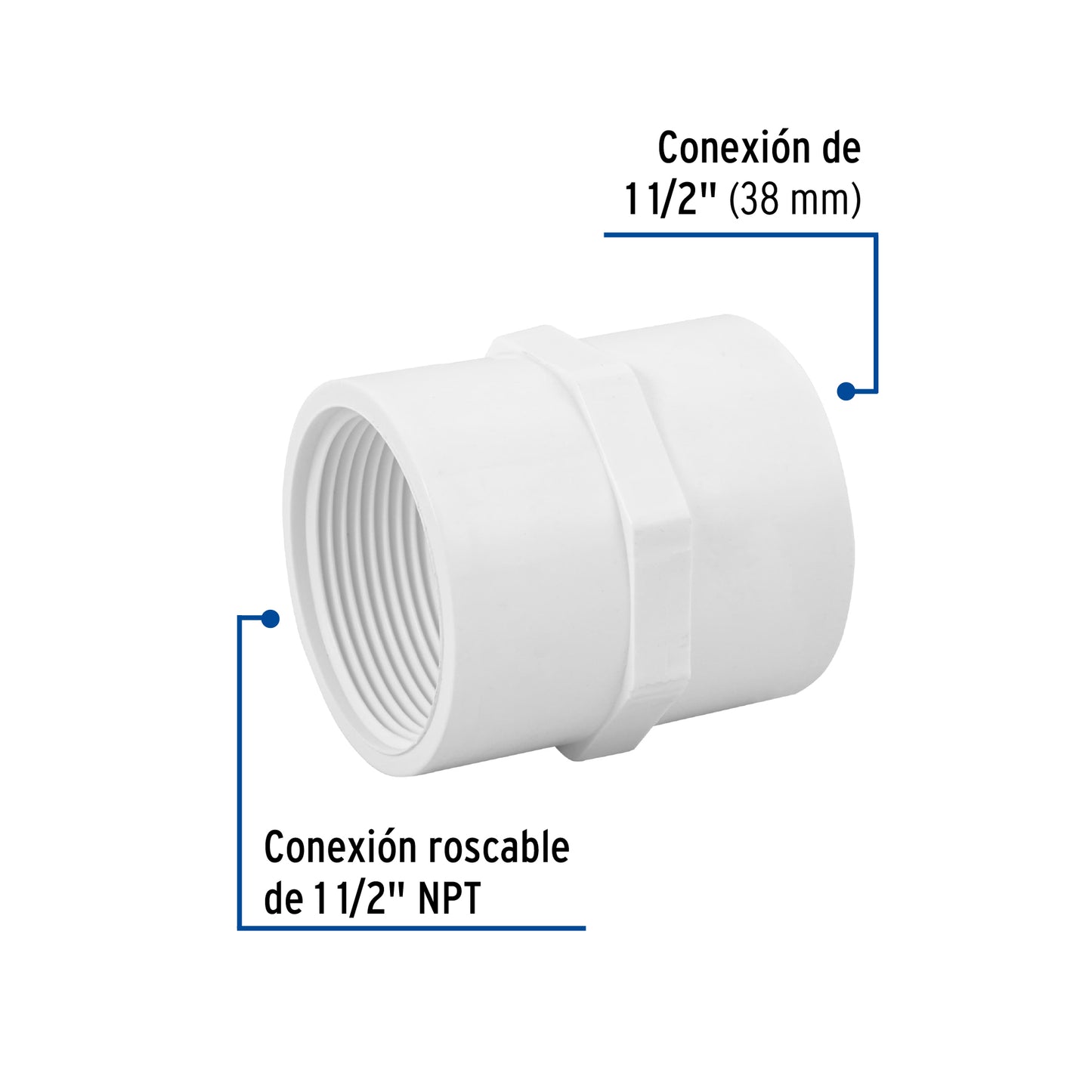 Adaptador hembra de PVC 1-1/2', Foset PVC-605 45549 MM00