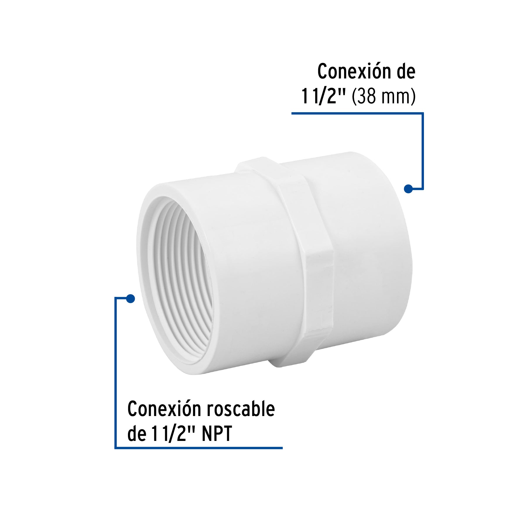 Adaptador hembra de PVC 1-1/2', Foset PVC-605 45549 MM00