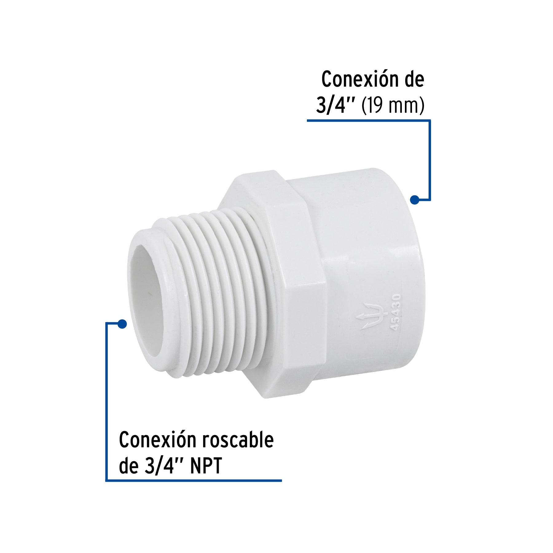 Adaptador macho de PVC de 3/4', Foset PVC-612 45430 MM00