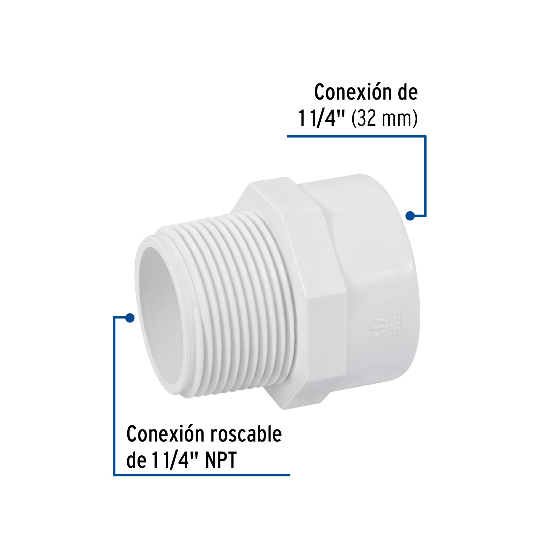 Adaptador macho de PVC de 1-1/4', Foset PVC-614 45545 MM00