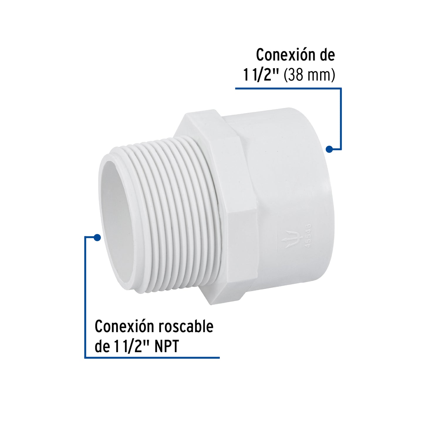 Adaptador macho de PVC de 1-1/2', Foset PVC-615 45546 MM00