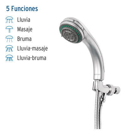 Regadera de teléfono 3', 5 funciones con soporte, Foset Aqua R-018 49432 MM00