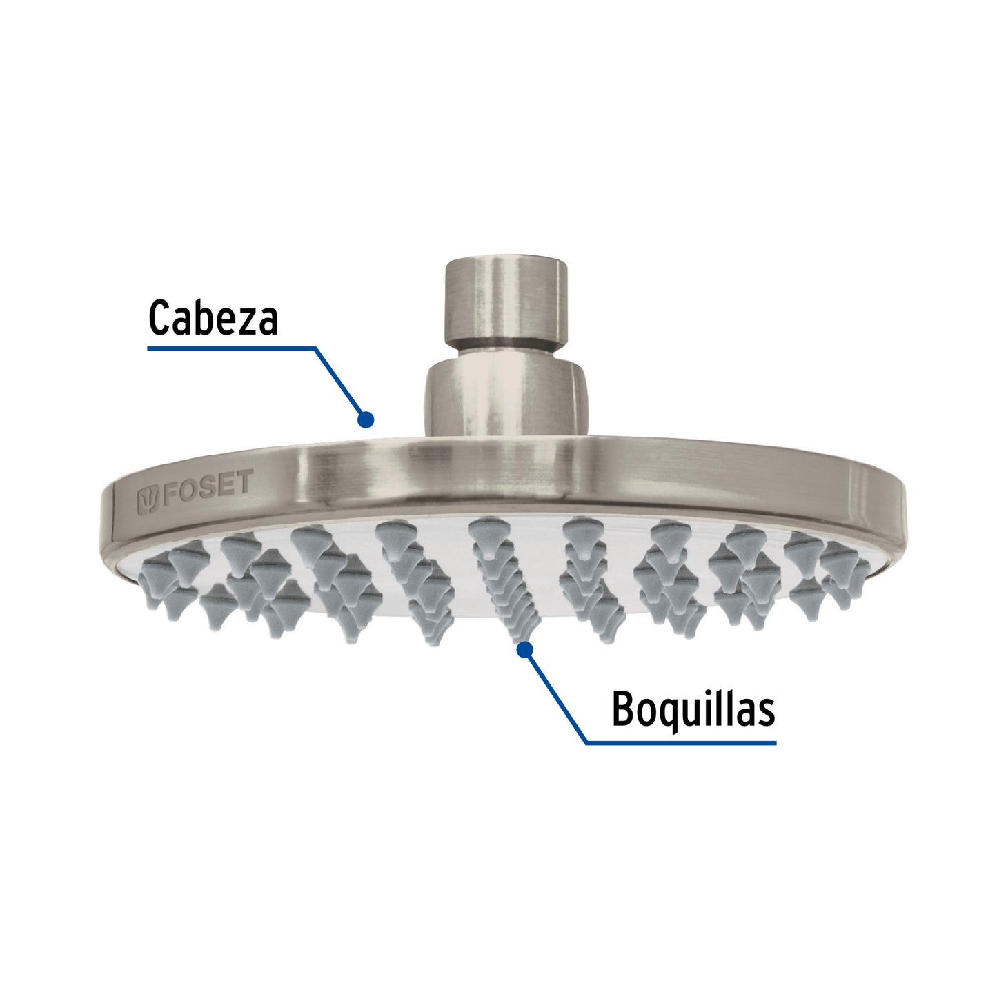 Regadera satín 6' plato redondo, sin brazo, Foset Element R-206SN 45582 MM00