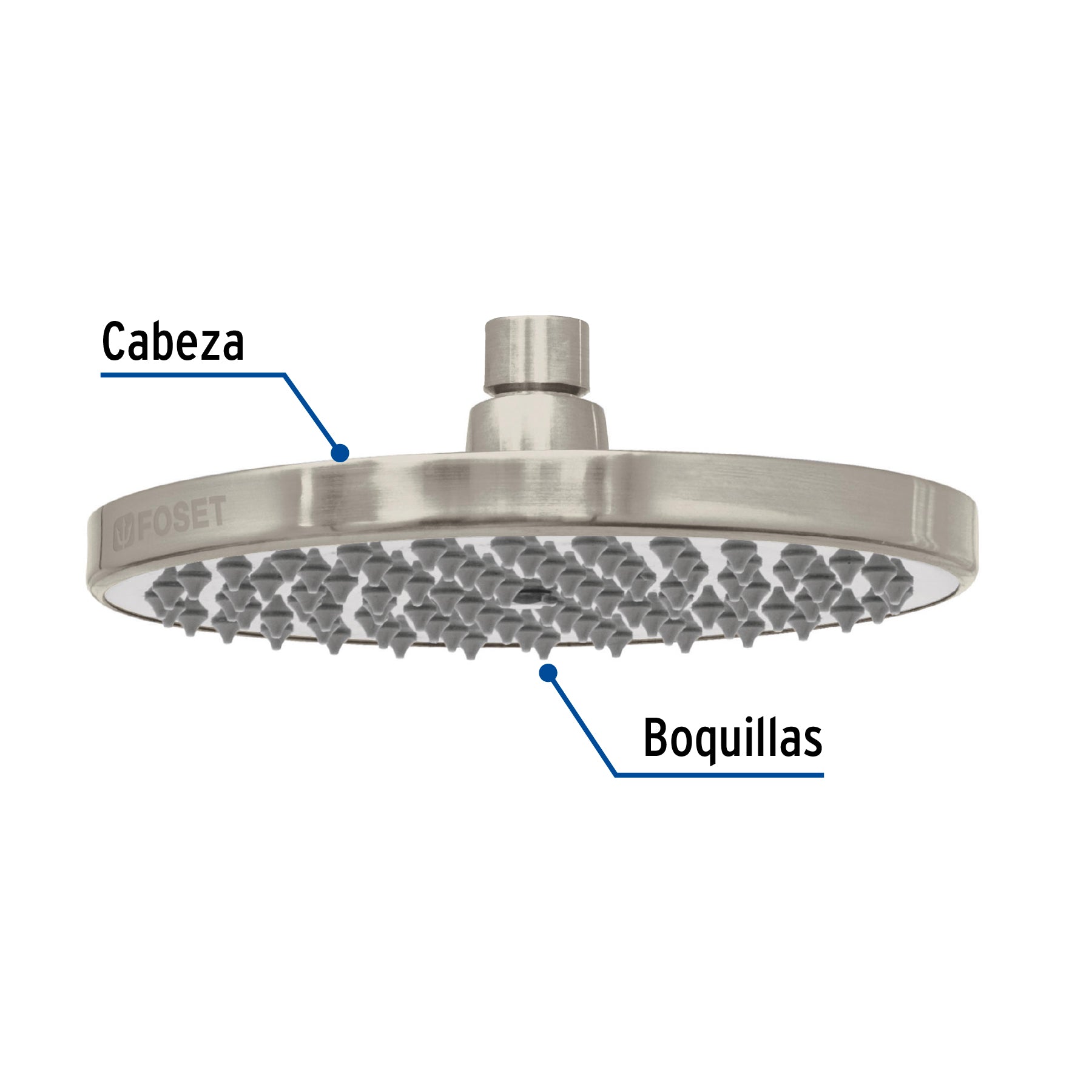 Regadera satín 8' plato redondo, sin brazo, Foset Element R-208SN 45583 MM00