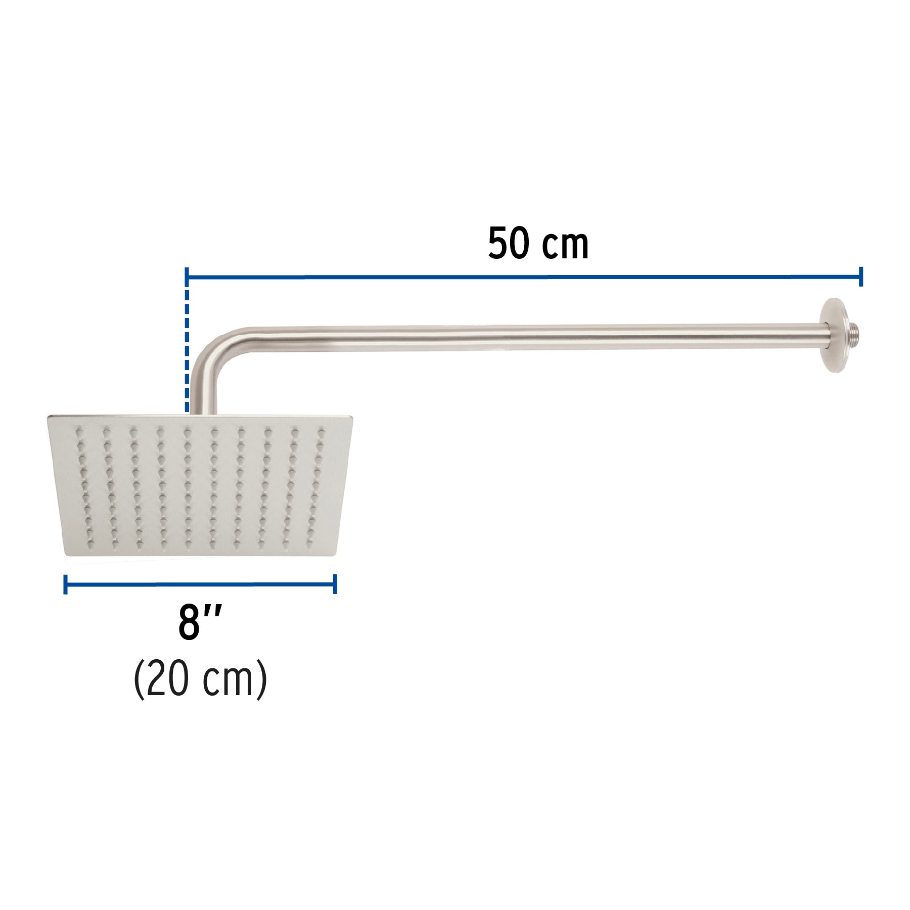 Regadera satín 8' plato cuadrado delgado con brazo, Riviera R-308N 45772 MM00