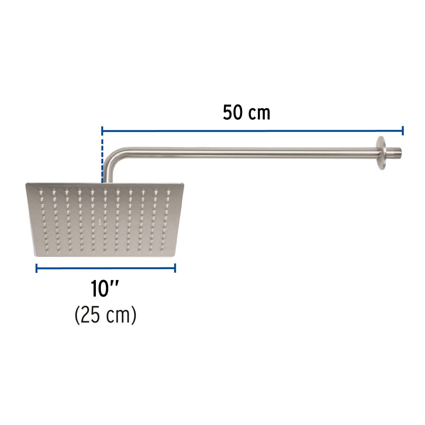 Regadera satín 10' plato cuadrado delgado con brazo, Riviera R-310N 45774 MM00