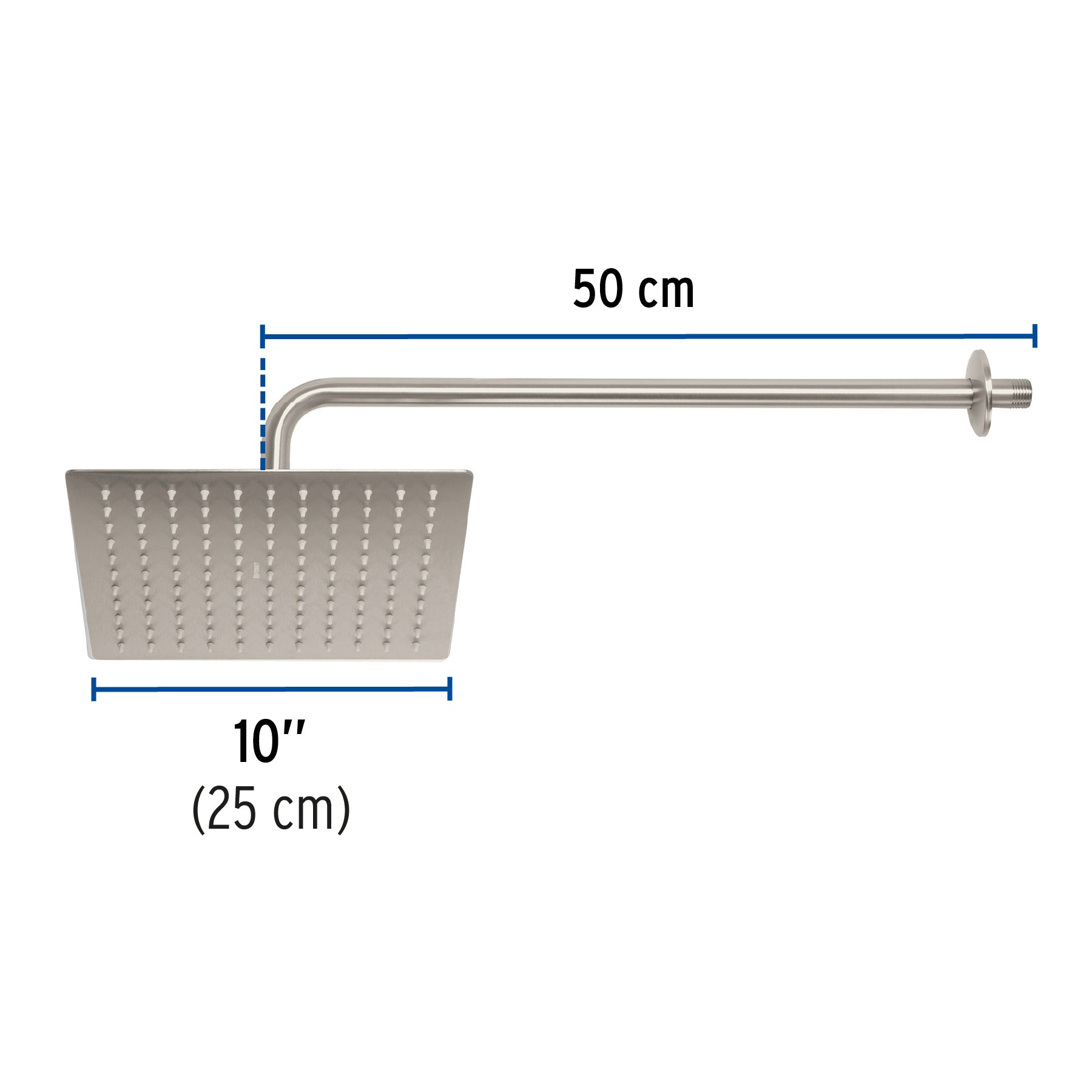 Regadera satín 10' plato cuadrado delgado con brazo, Riviera R-310N 45774 MM00