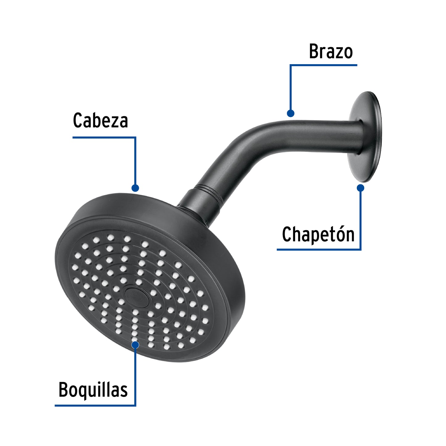 Regadera redonda 4-1/4' brazo y chapetón, negro, Basic R-402M 48422 MM00