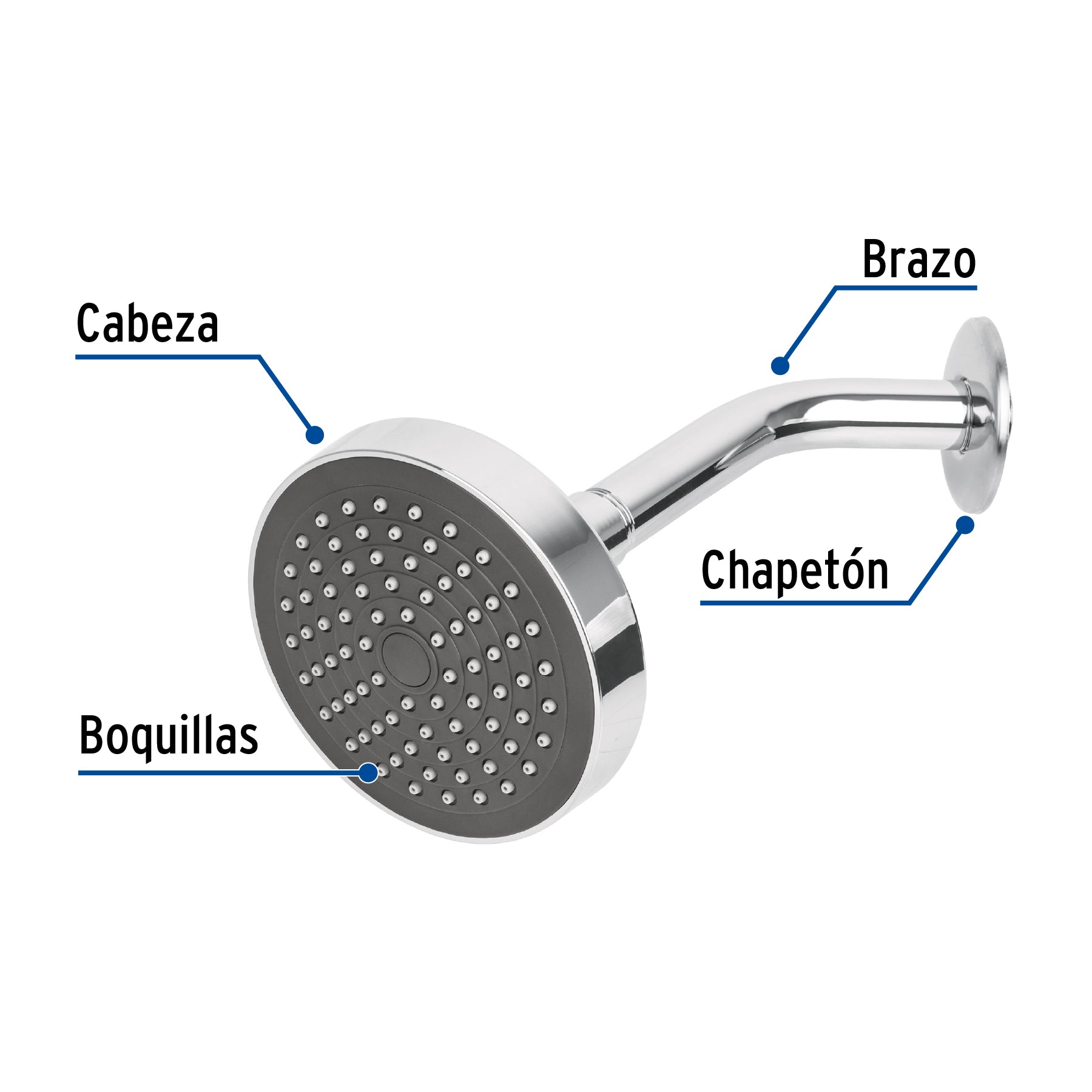 Regadera redonda 4-1/4' brazo y chapetón de acero, Basic R-402 45067 MM00