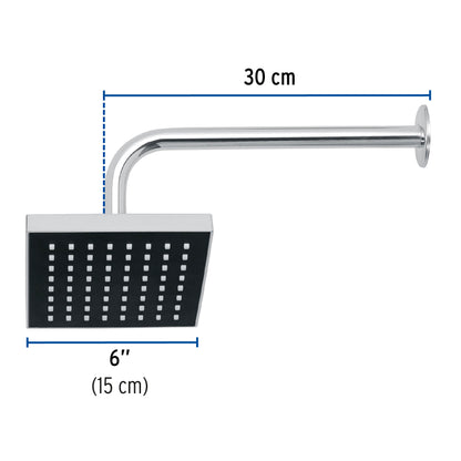 Regadera cuadrada ABS 6' acabado cromo con brazo, Foset R-404 46734 MM00