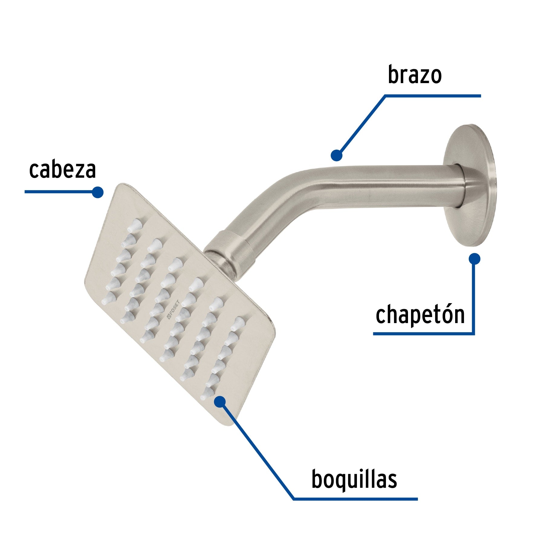 Regadera cuadrada 4', acero inox, con brazo, satín, Túbig R-413N 47740 MM00