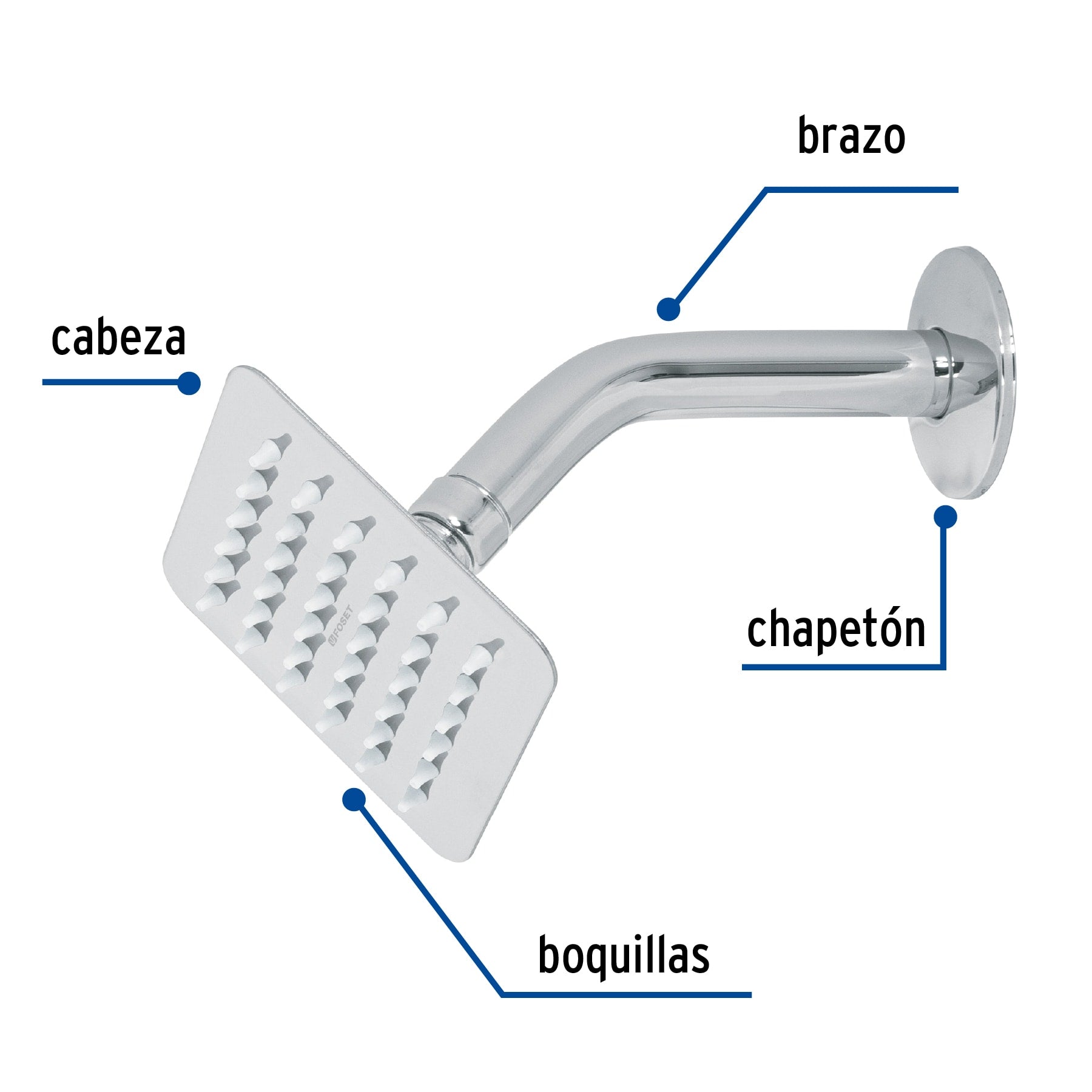 Regadera cuadrada 4', acero inox, con brazo, cromo, Túbig R-413 47734 MM00